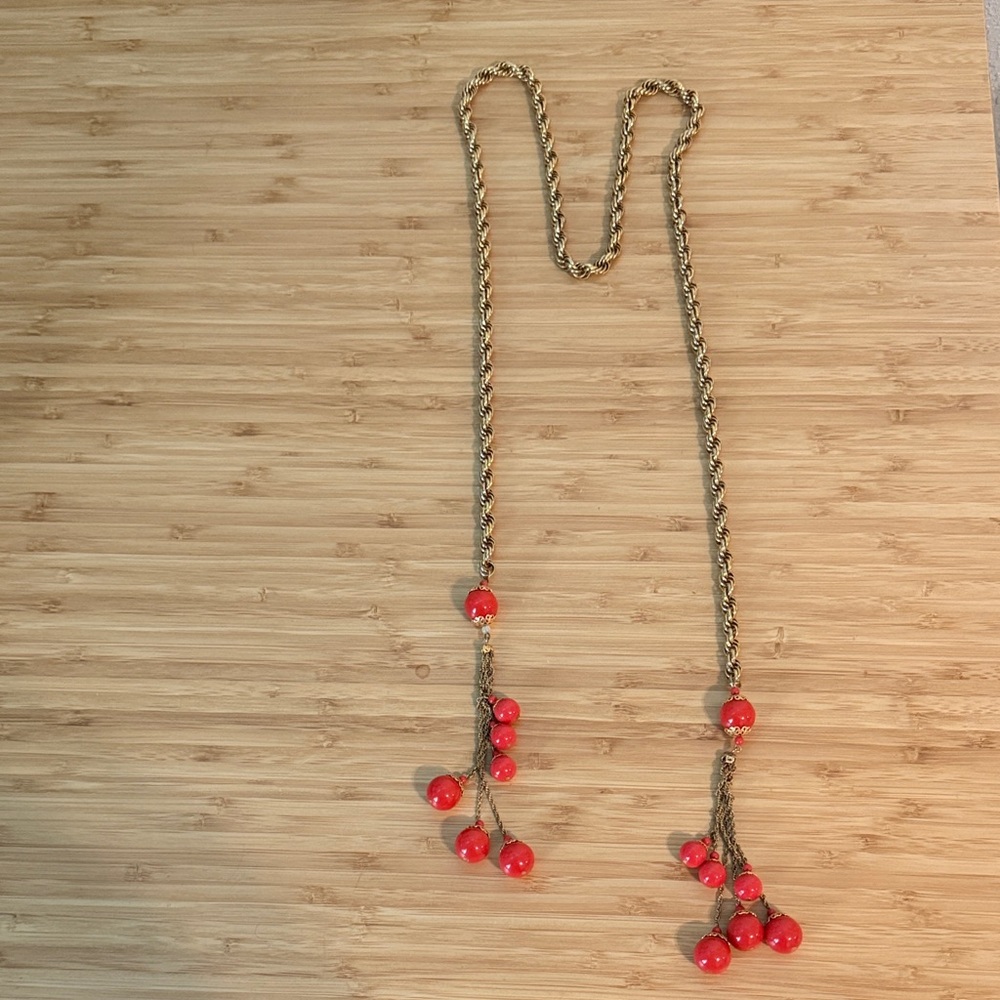 Elegant Gold and Red Beaded Necklace